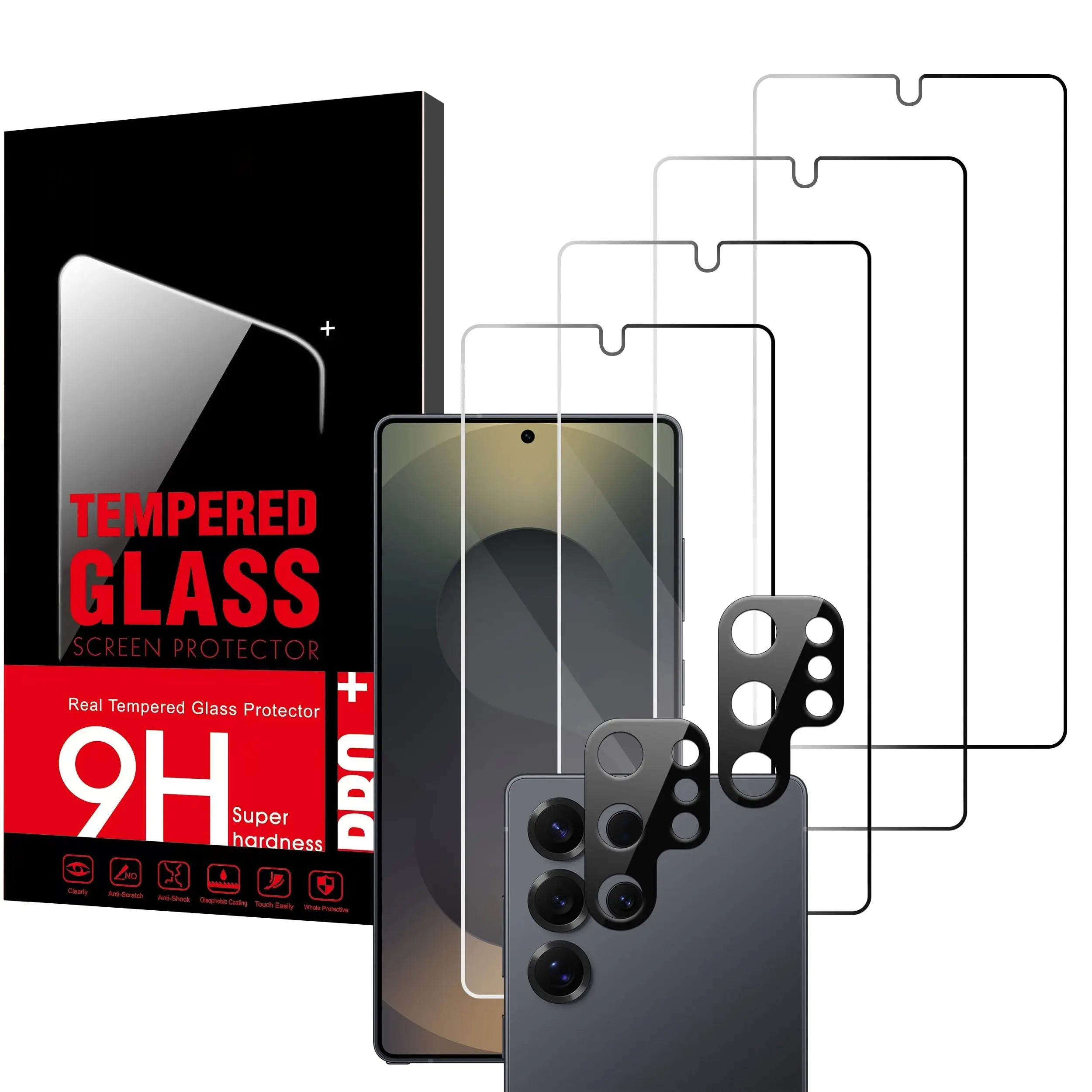 Tempered Glass Screen Protector Set for Galaxy S25 Ultra - 4+2 Pack, 9H Scratch Resistance, Fingerprint-Friendly Smartphone Cellphone Devices Accessories