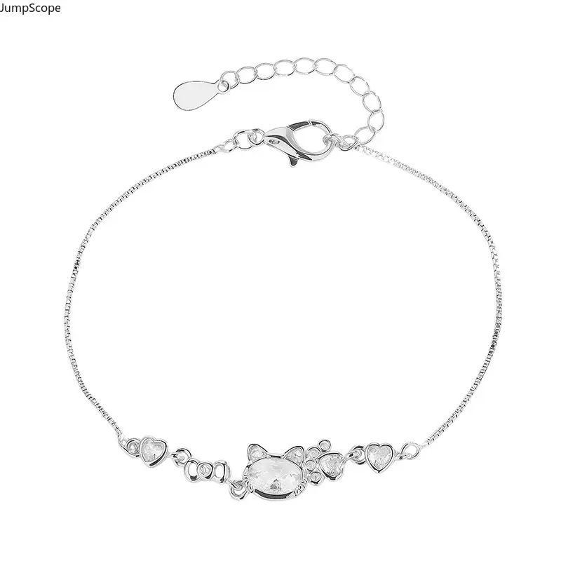 Silver Cat Paw Heart Cubic Zirconia Box Chain Bracelet For Women, Dainty Luxury Pink Crystal Kitten Face Wrist Jewelry, Adjustable Lobster Clasp Cute Pet Lover Accessory, Sweet Birthday Graduation Valentine Gift For Girls