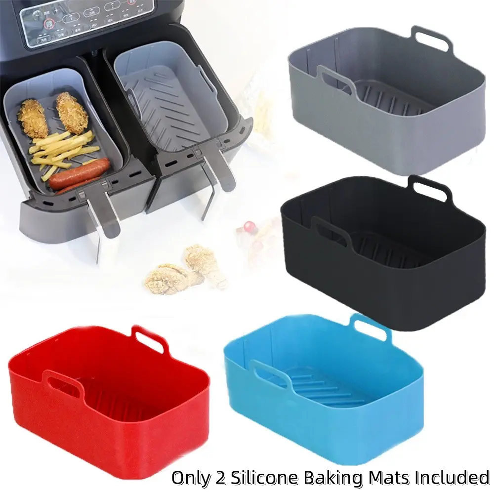 2 Pieces Square Silicone Baking Tray Mats Reusable, Universal Accessories Compatible with Air Fryer & Oven, Multi-scene Kitchen Cooking Mat for Homemade Cake Dessert Daily Household Baking