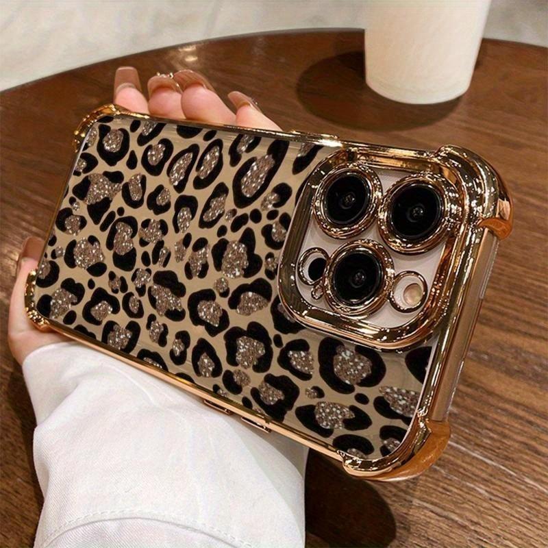 Leopard Print Electroplated TPU Fabric iPhone Back Casing, High-Gloss Back, Vibrant Colors, Multi-Model Compatible with iPhone 17 Pro Max,17 Air,16 E,15 Plus,14,13,12,11,X,XSR - Cellphone Protection Accessory for Smartphone Users, Accessories, Back Cover