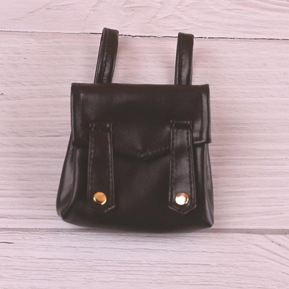 Miniature Doll PU Leather Bag DIY Mini Plush Doll Leather Handbag Purse Black 17cm Doll Bag Accessories Dolls Accessories