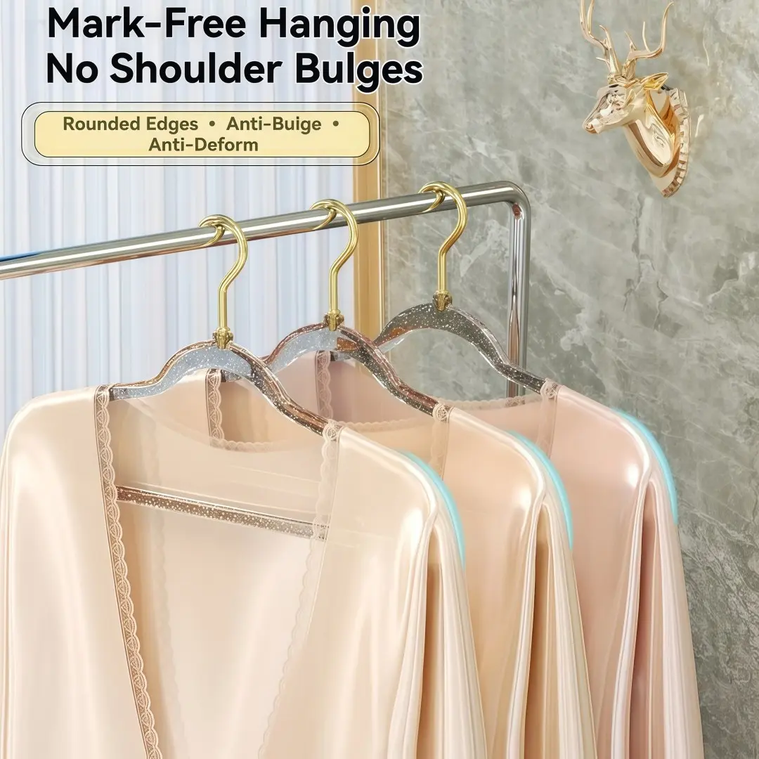 10 Piece Transparent Acrylic Hangers, Traceless Non-Slip Shoulder Protection, Home & Store Use, Crystal Clothes Racks