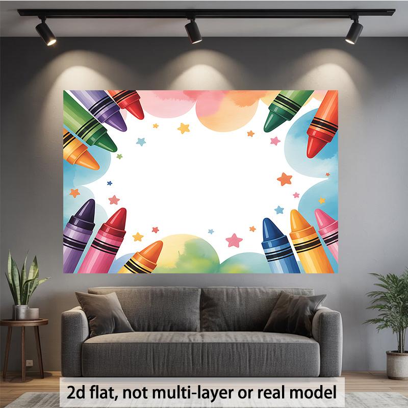 2D flat banner 1pc, Colorful Crayon Frame Durable background fabric suitable for classrooms, offices, and activities - ideal for photo booth props and home decorations, 2D Flat
