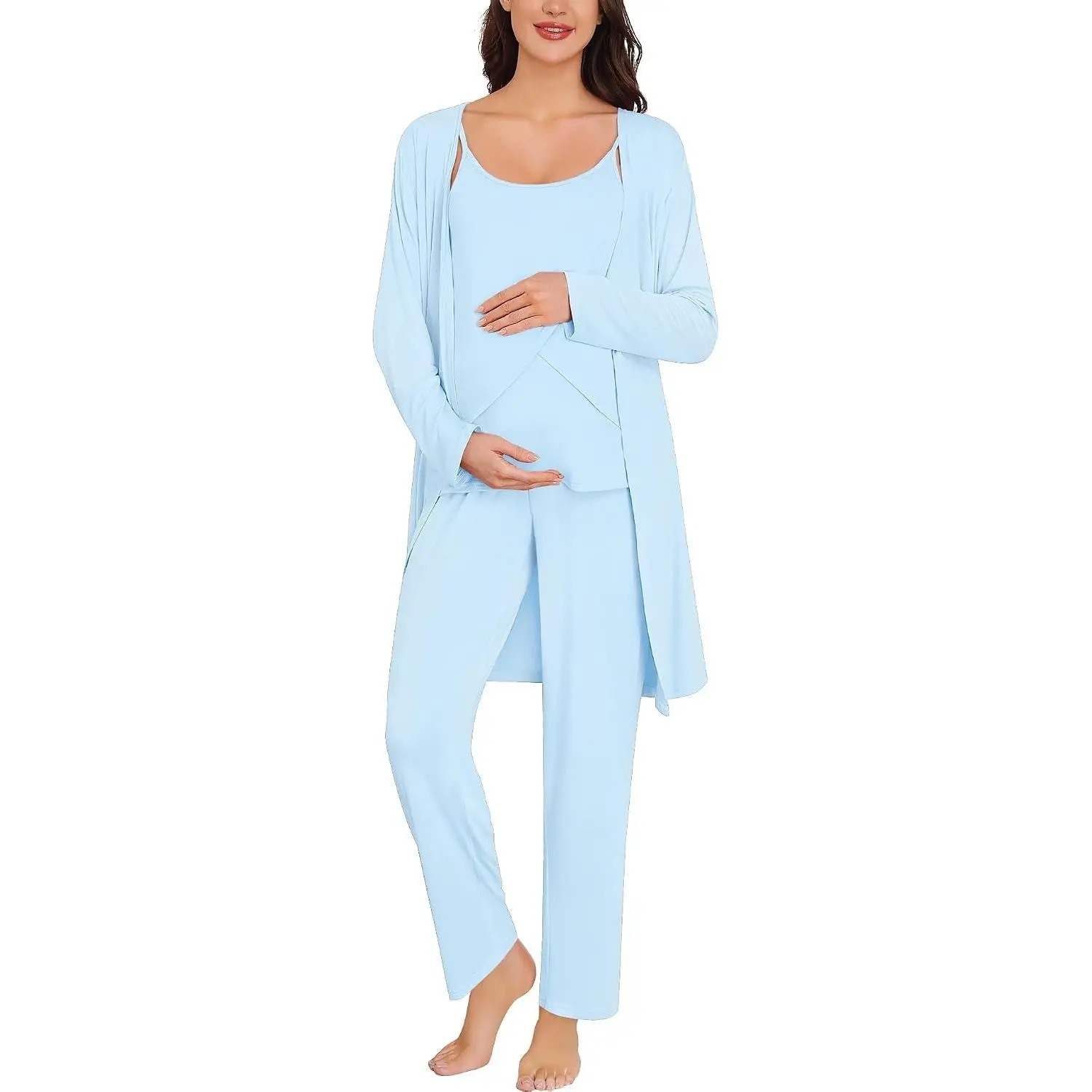 Maternity Pajamas Set 3 PCS Nusing Pajamas Labor and Delivery Gown & Camisole & Pants Postpartum Pjs