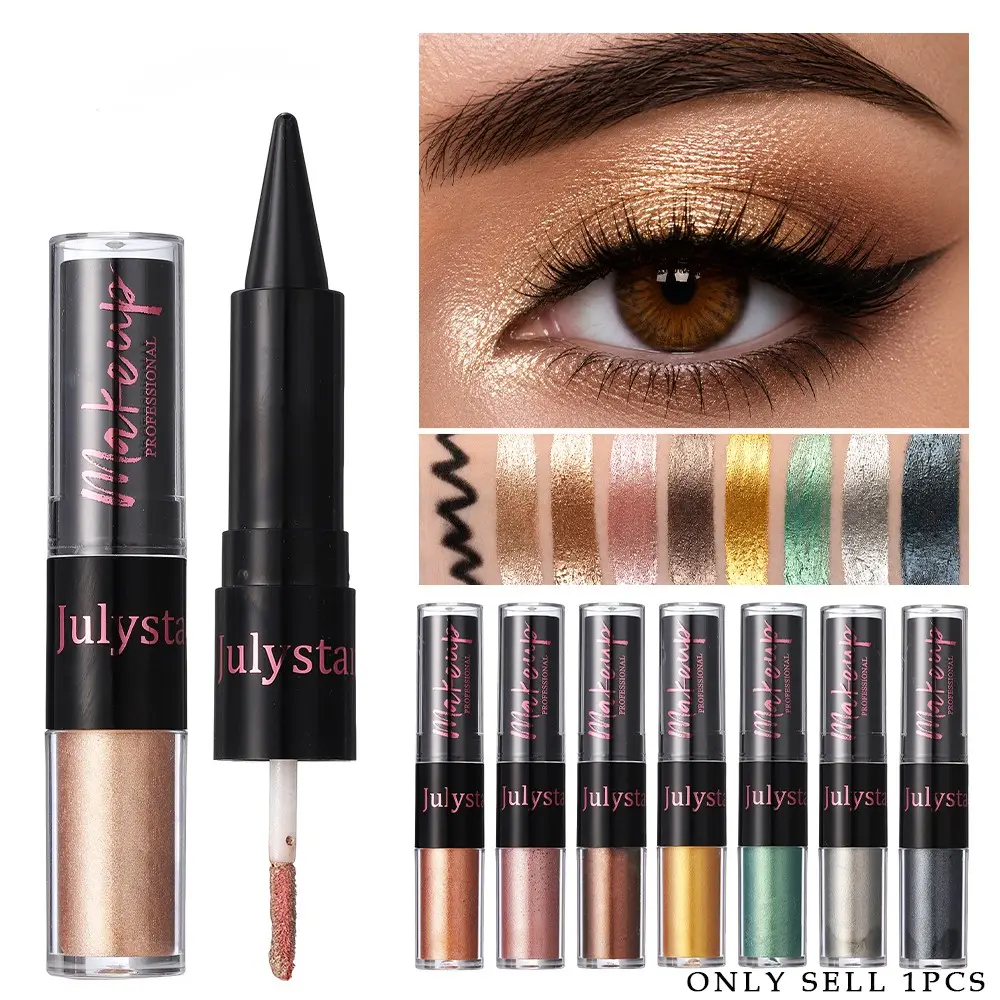 Newbie Friendly Double End Eye Shadow Liner Stick, Smooth Liquid Texture, Precise Tip, Gold Bronze Silver Colors, Easy Eye Makeup
