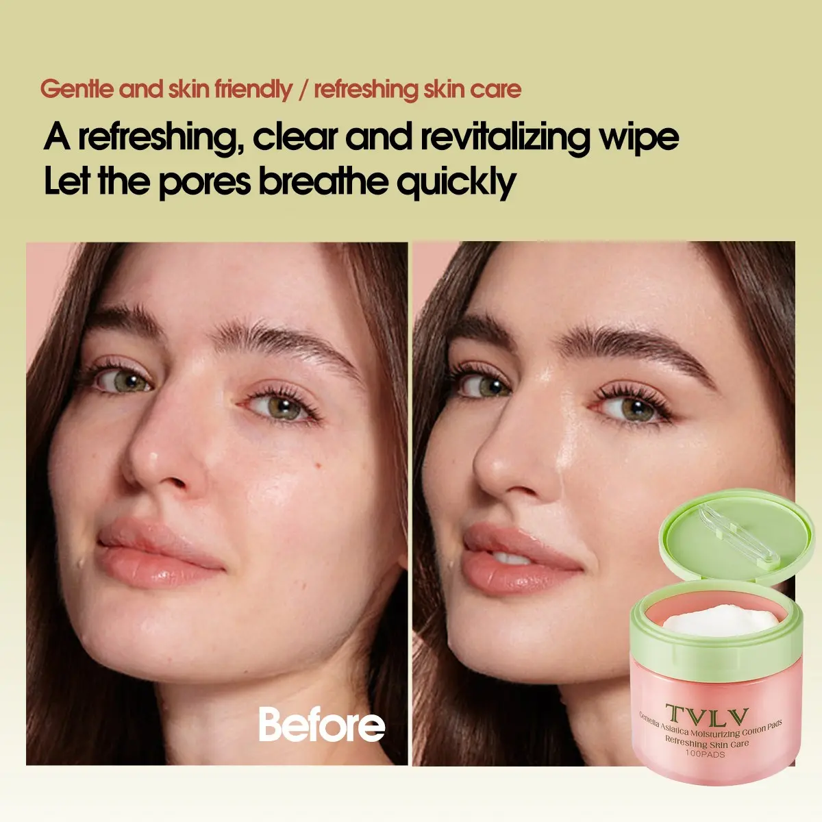 Centella Asiatica Moisturizing Cleansing Pads, Facial Care, Hydrating and Soothing, Refreshing Cotton Pads, 100 Pieces