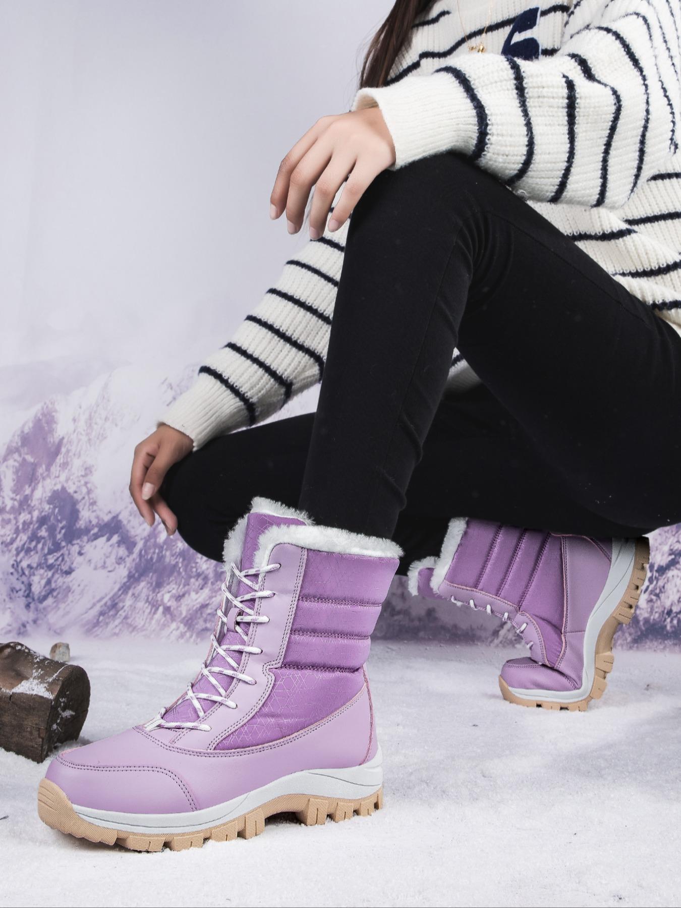 Women's Warm Outdoor Hiking Boots, Fall Winter Lace-Up Snow Boots, Fleece Lined, Windproof Non-Slip Waterproof, Daily Wear & Sports