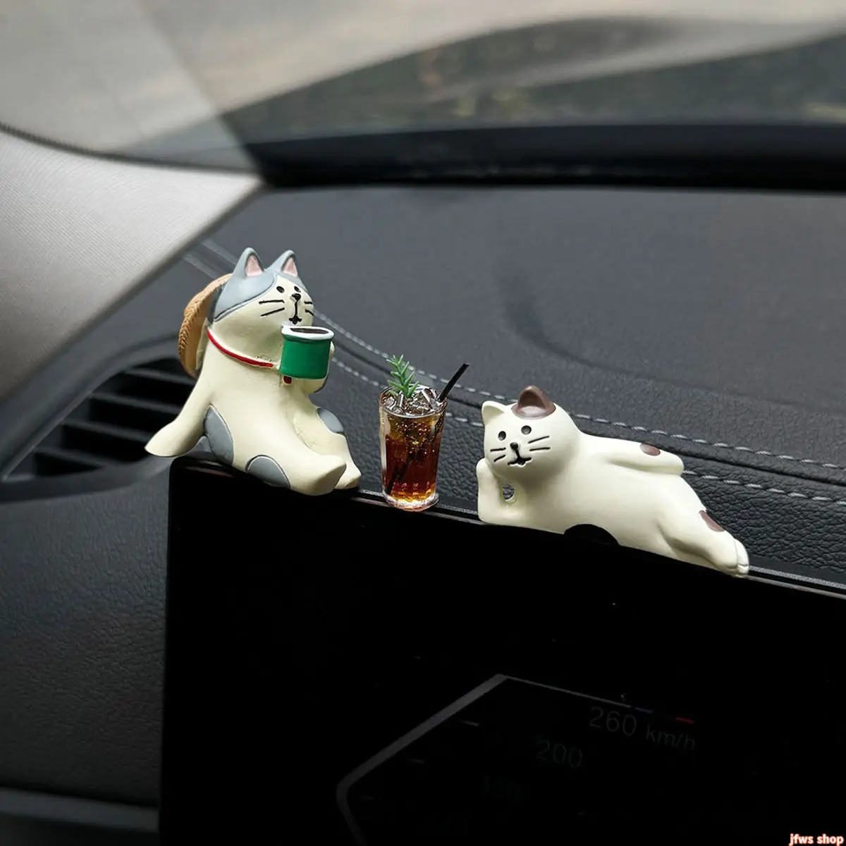 2026 New Cute Little Cat Iced Americano Car Dashboard Ornament Center Console Display Screen Decor Desktop Small Figurine Healing Style Hot Trendy Auto Accessory for Women Daily Driving