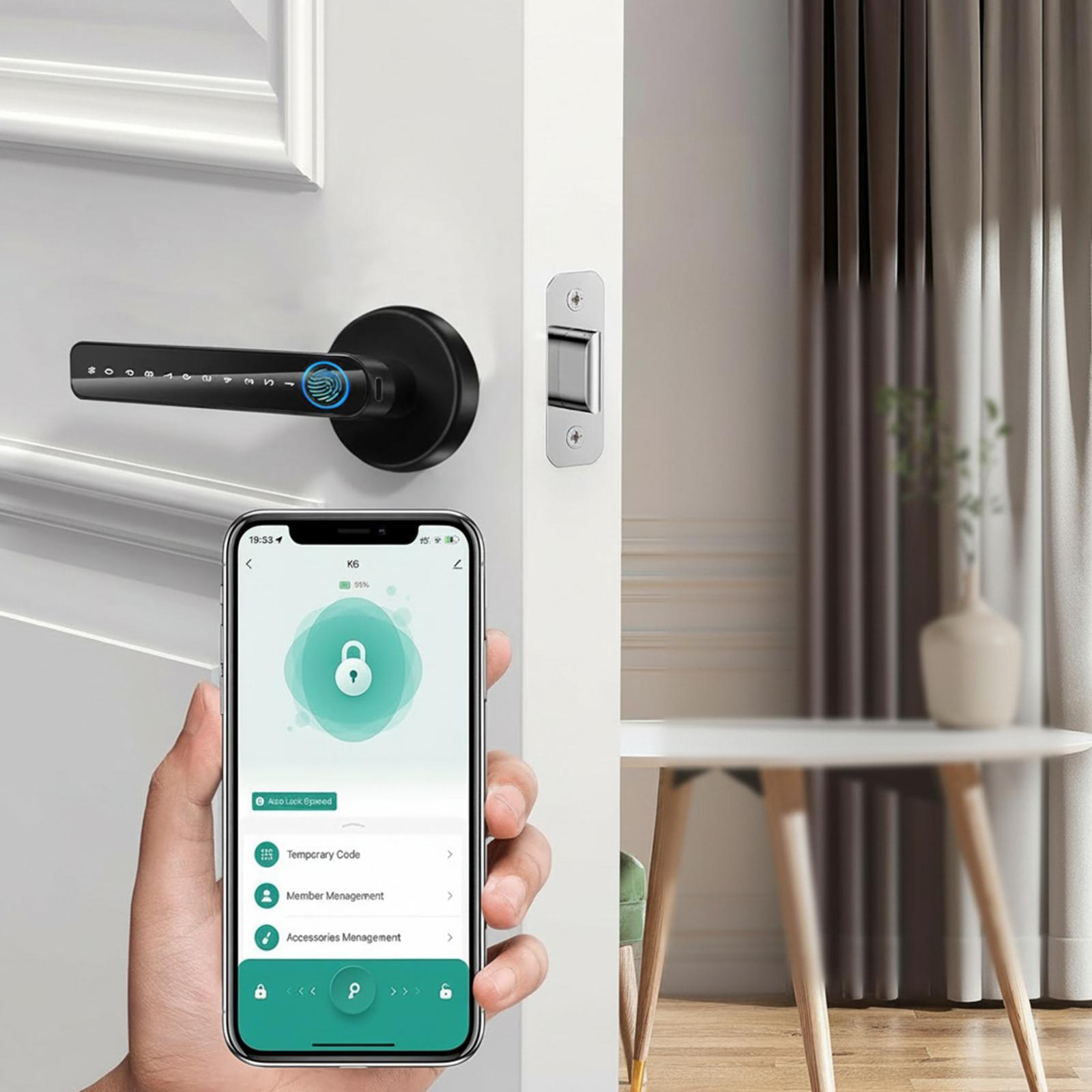 Fingerprint Door Lock with Handle Keyless Entry Door Lock with App Control/Key/IC Card for Bedroom Home Hotel Office Apartment NEW