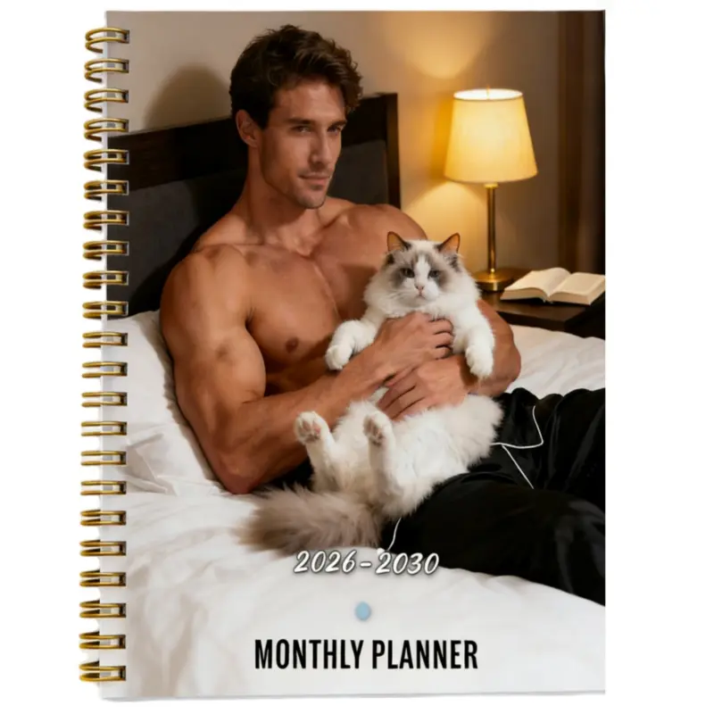 2026-2030 Monthly Planner/Calendar - January 2026 to December 2030, 5-Year Monthly Planner Notebook, Men's and Cat Themed Cover Design Journal, Yearly Calendar Planning, Monthly Tabs, 60-Month Calendar, 5.5" x 8.3", Thick Paper, Elastic Cover, Durable Dou