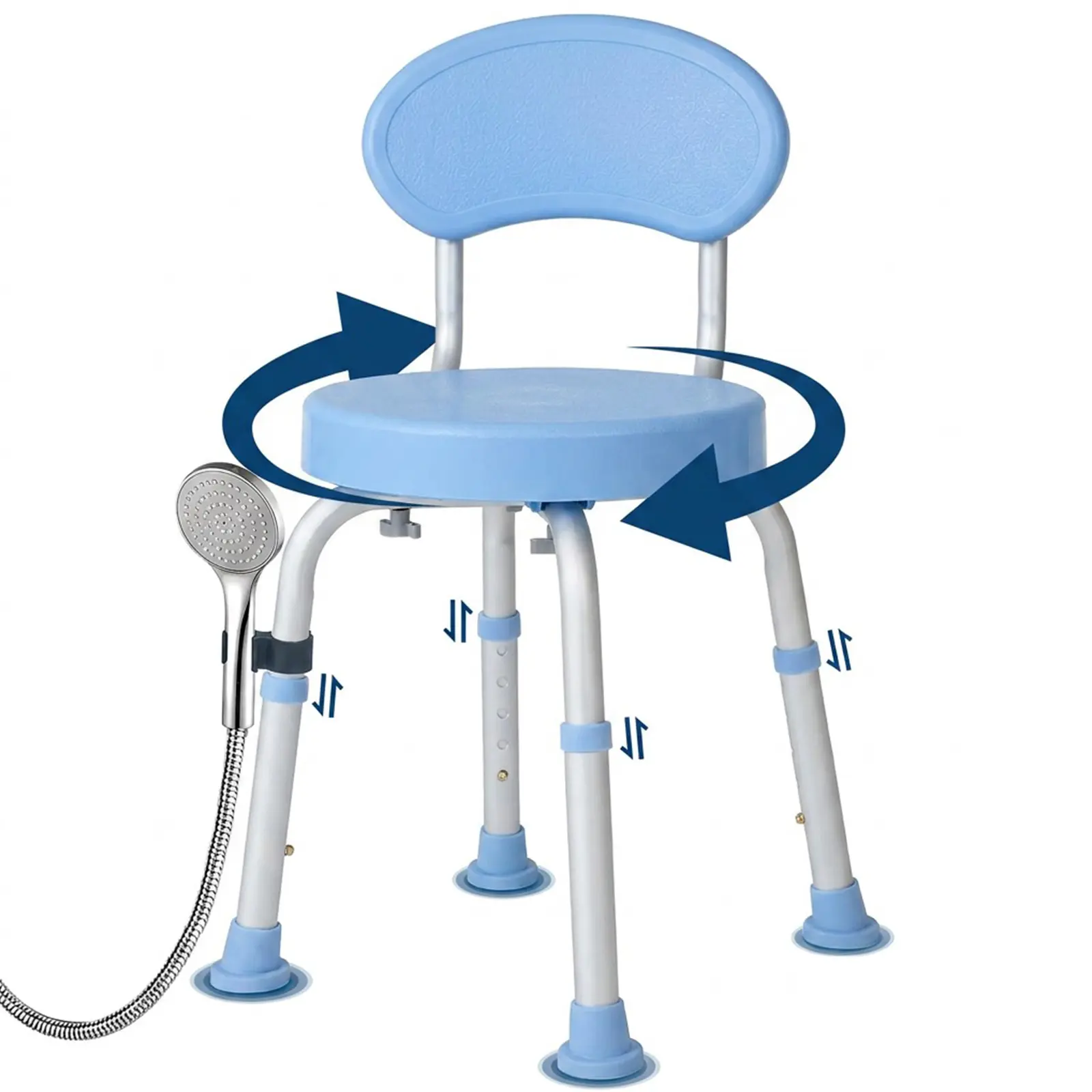 360° Swivel Shower Chair with Backrest, Height Adjustable Non-Slip Bath Seat for Elderly Seniors Disabled, Compact Support for Bathtub Shower,