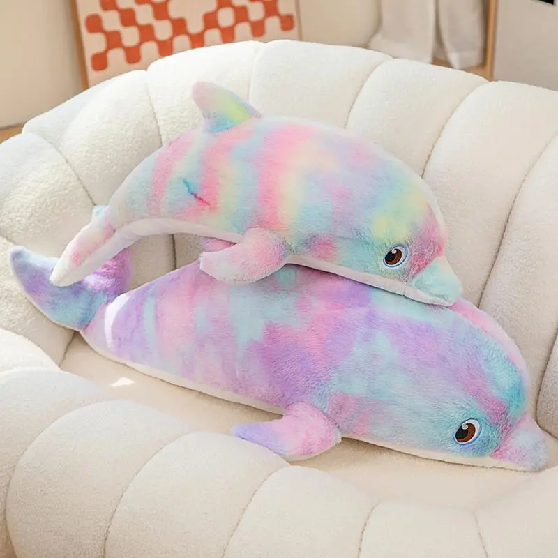 50cm/19.68in Cute Colorful Dolphin Plush Toy Soft Cartoon Model Throw Pillow Home Decoration for Boys and Girls Birthday Gifts