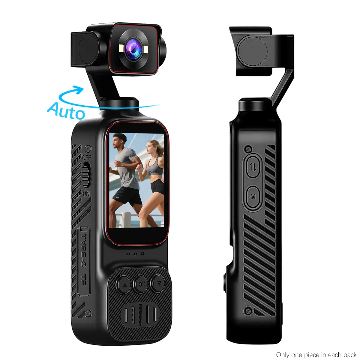 Action Camera 2K HD WiFi Camera with Auto Rotating Lens, Smart Vlogging Camera with 8X Digital Zoom and LED Light, Portable Video Camera for Travel, Outdoor Sports, TikTok Content Creation and Daily Recording
