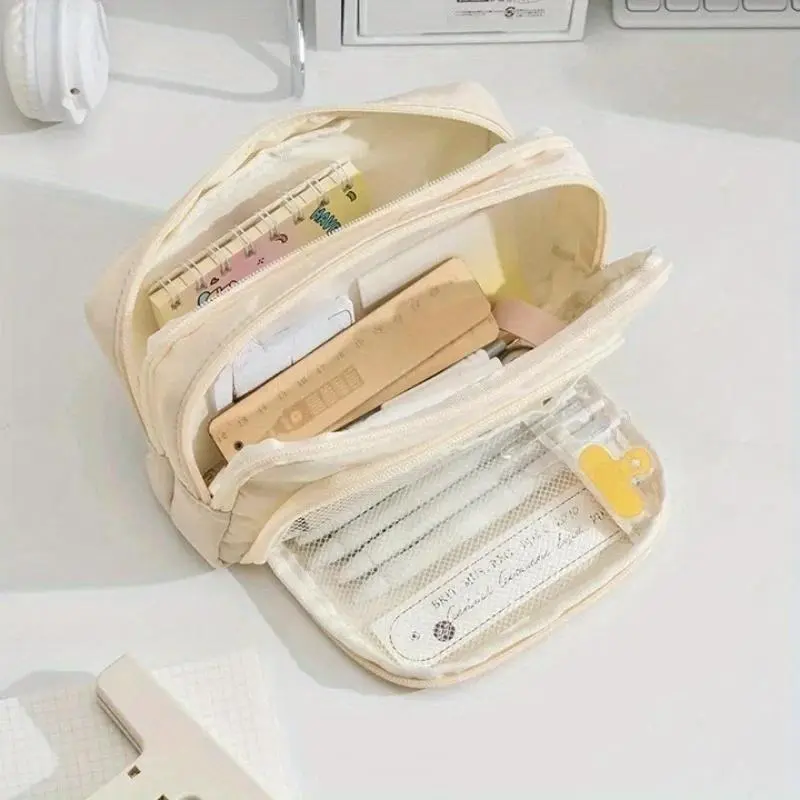 Girl Large Capacity Aesthetic Pencil Bag School Cases Cute Stationery Holder Bag Zipper Pencil Pouch Student School Supplies Desk Accessories