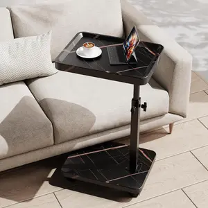 C-shaped side table, height adjustable, 360-degree rotation°Rotating TV tray table suitable for small spaces, side table with wheels, suitable for living room and bedroom, bedside