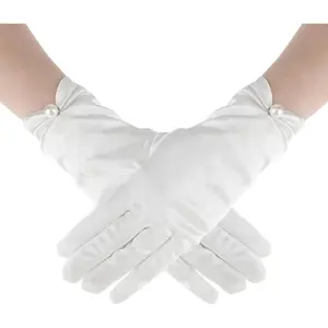 White Satin Gloves for Women, Bridal Short Satin Gloves Wedding Banquet Opera Uniform Glove Opera Banquet 1920s Flapper Accessories Floral Tea Party Tuxedo Glove for Dance Dress Tea PartyGift.