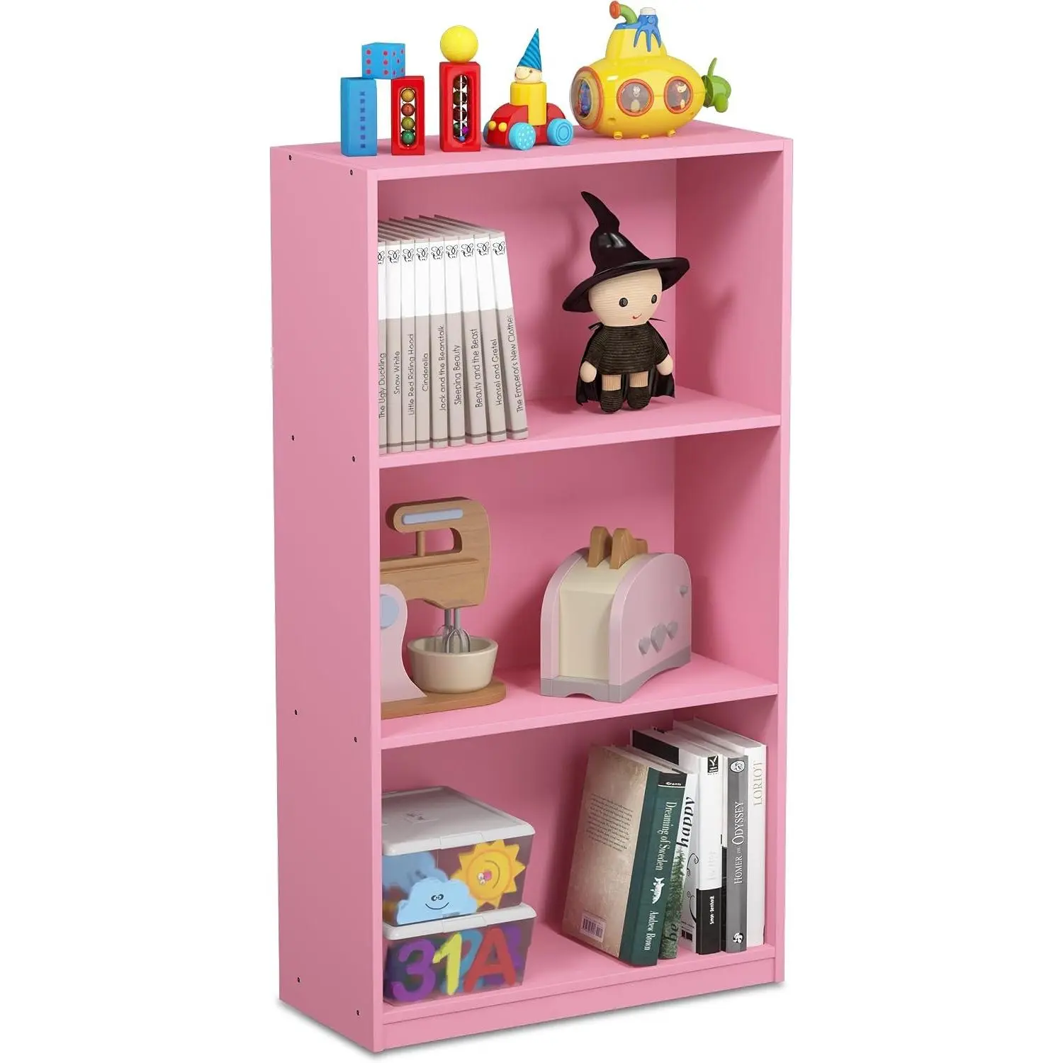BASIC Book Shelf, 3-Tier Modern Bookshelf, Bookcase with Open Shelves, 9.3 x 21.8 x 39.5, for Living Room, Bedroom, Home Office, Pink