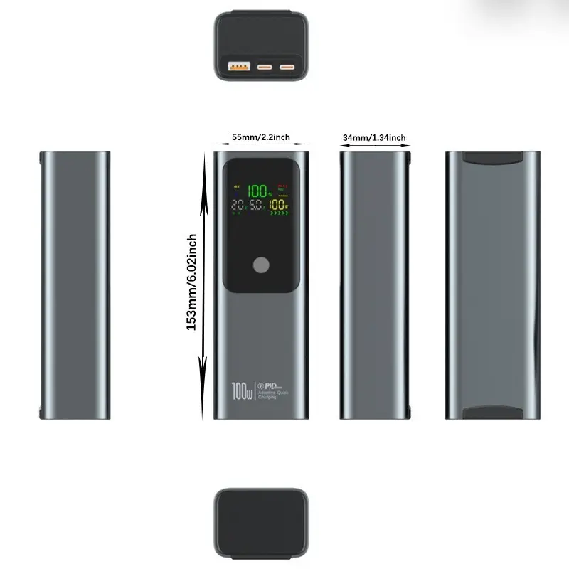 100W Super Fast Charging High Power Power Bank, 20000mAh Capacity with LED Digital Display, USB-C 100W Fast Charge Portable Charger, Compatible with Smartphones, Watches & Earphones, Suitable for Home, Office & Outdoor Use