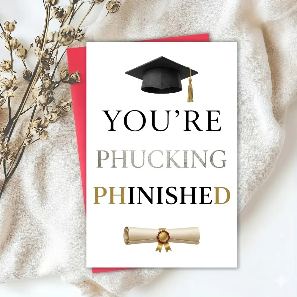 🎓 Funny Graduation Card 2026, Hilarious Congratulation Greeting Cards with Red Envelope for College University High School Graduates, Premium 350GSM Glossy Finish Large 5x7 Inch Keepsake Gift for Best Friend Classmate Son Daughter 🎉