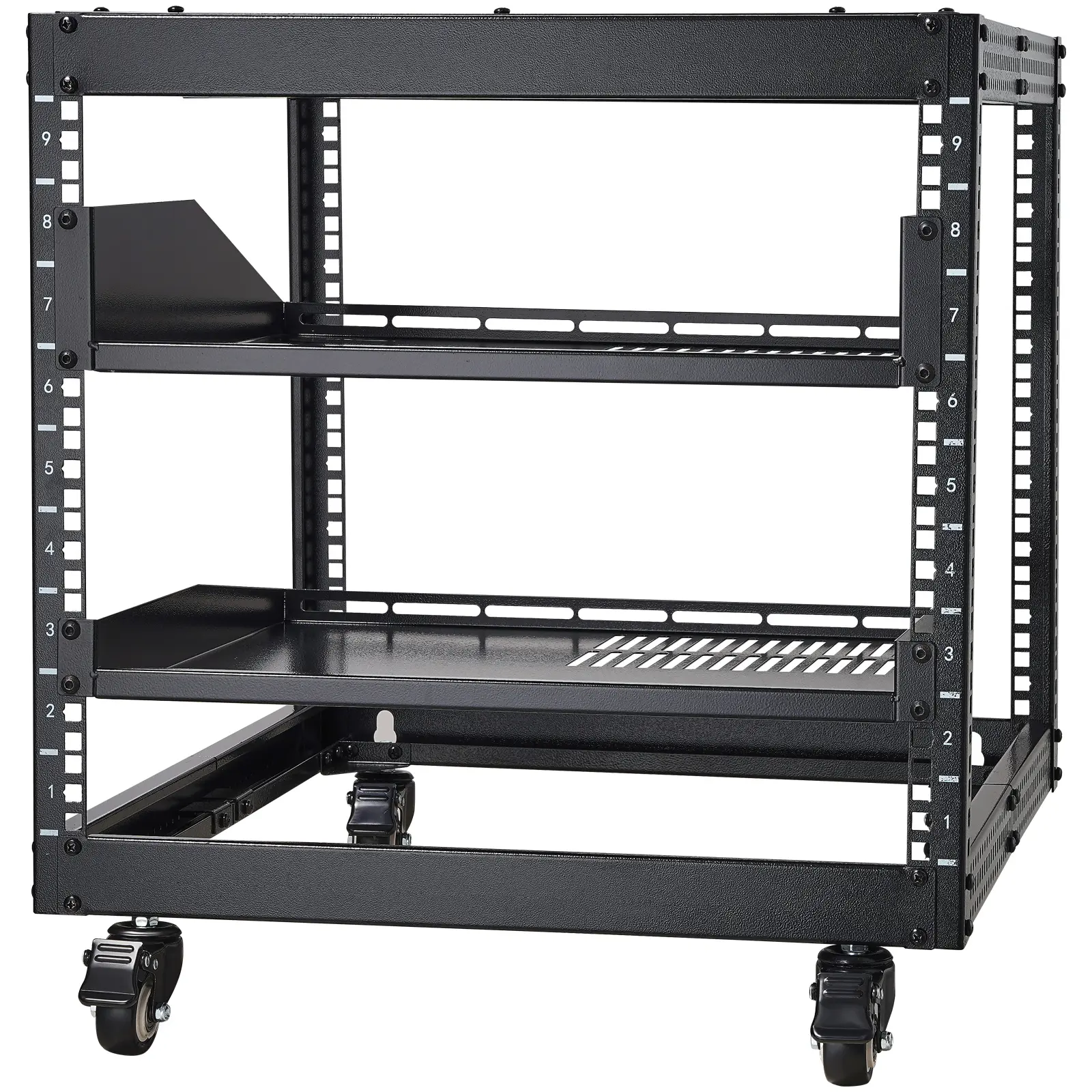 9U Open Frame Server Rack, 23''-40-inch Adjustable Depth, Free Standing or Wall Mount Network Server Rack with 360° Casters, Widely Applicable, User-Friendly Design