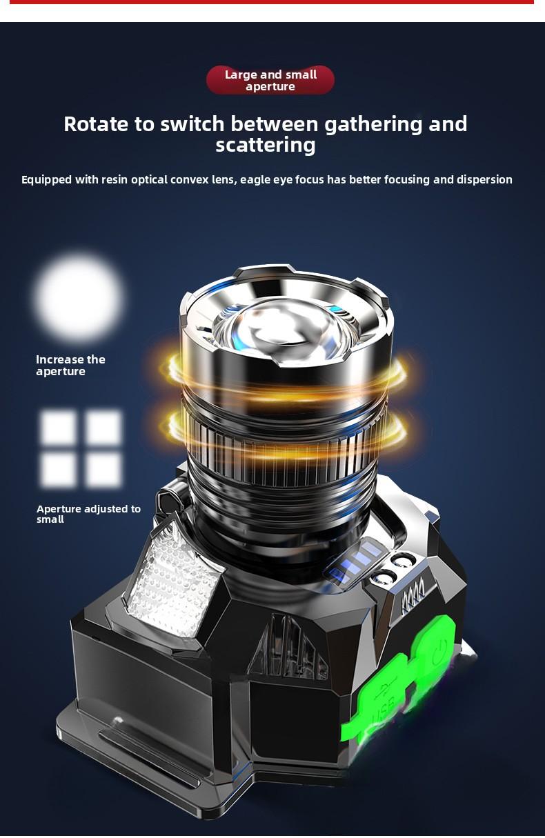 Sensing headlamp, ultra-bright flashlight, rechargeable head-mounted outdoor miner's lamp, household long-range LED night fishing light