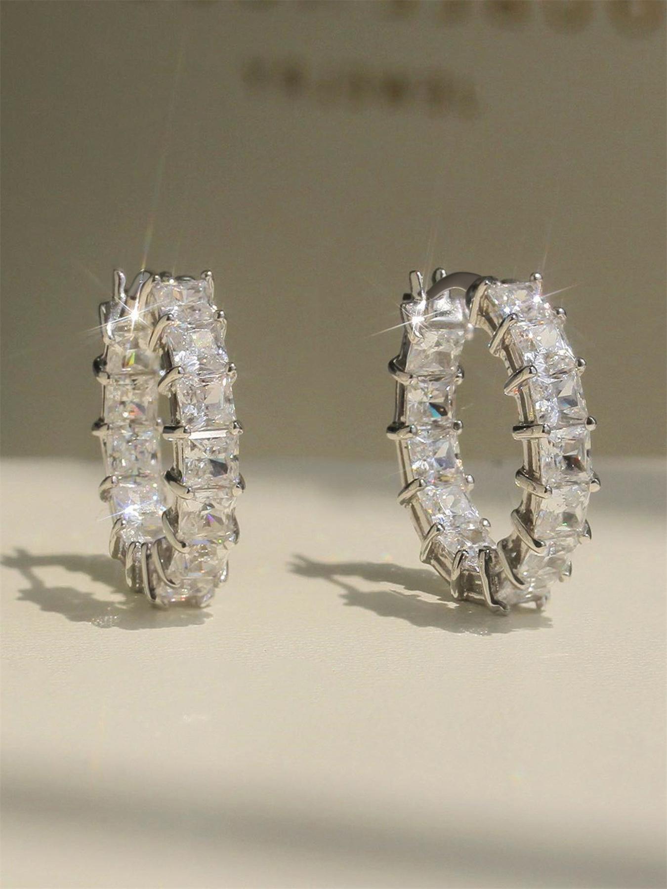 Rhinestone Decorated Hoop Earrings, Fashionable Hoop Earrings for Women & Girls, Fashion Jewelry for Party, Daily Clothing Decor, Trendy All-match & Exquisite Jewelry for Birthday Gift