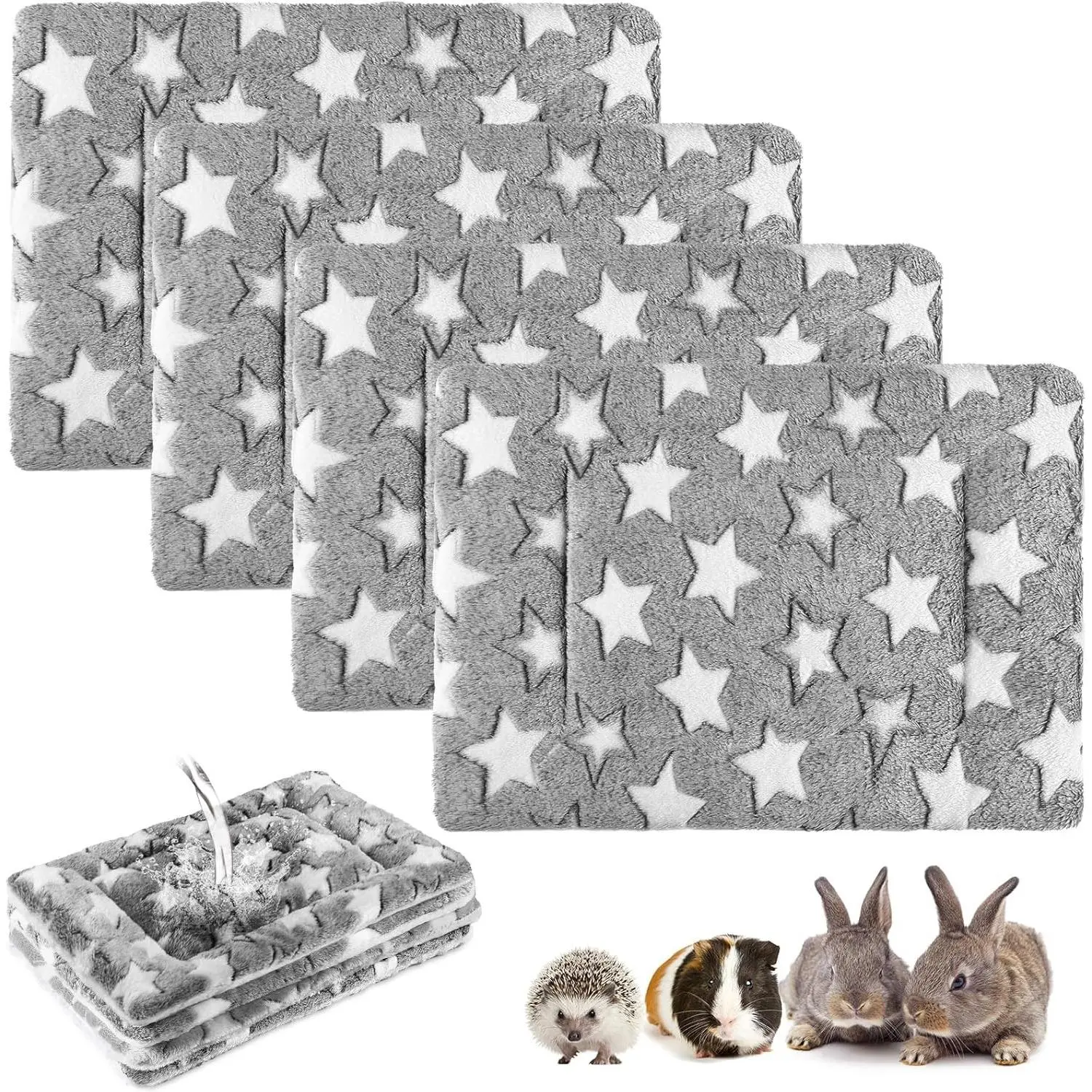 4 Pcs Waterproof Reversible Thickened Small Animal Bedding Soft Plush Cage Liners for Guinea Pig Dog Cat Rabbit Bunny Hamster 13 x 10 Inch
