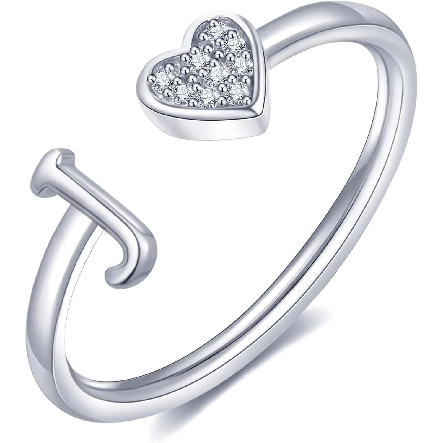 Heart Initial Ring for Women Silver Rose Gold Plated Heart Capital Letter Initial Ring Stackable Rings for Women Adjustable Alphabet Letter Rings Jewelry Gifts
