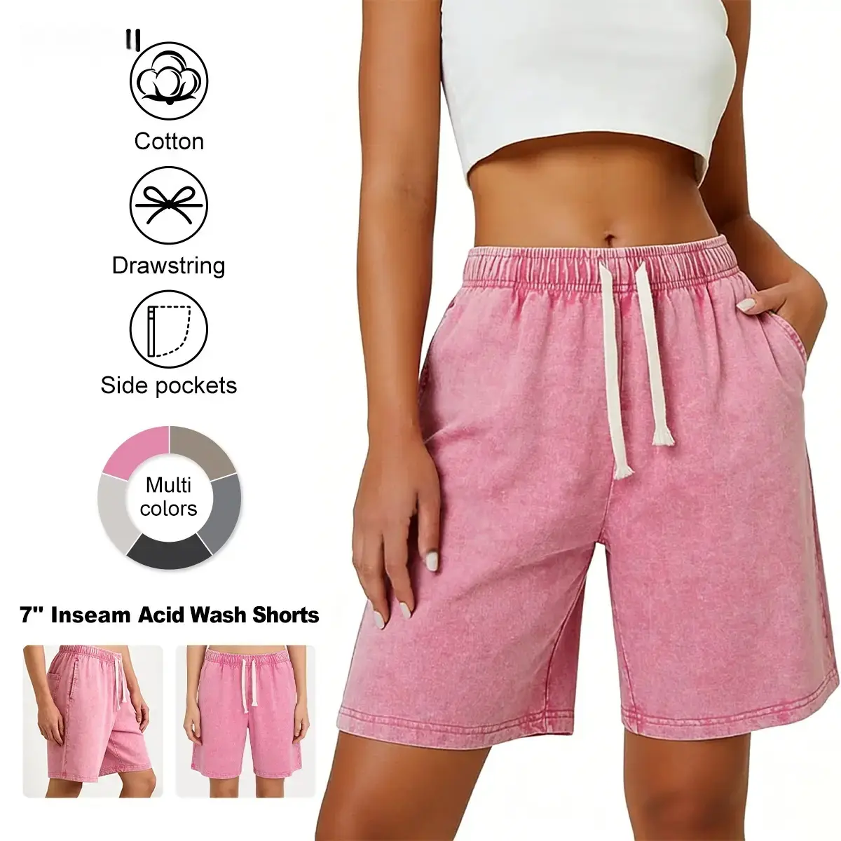 2Pack Womens Shorts Athletic Vintage Short Acid Washed Shorts Cotton Heavyweight Elastic Waist Streetwear Sweatpants Unisex Design, Perfect for Men & Women