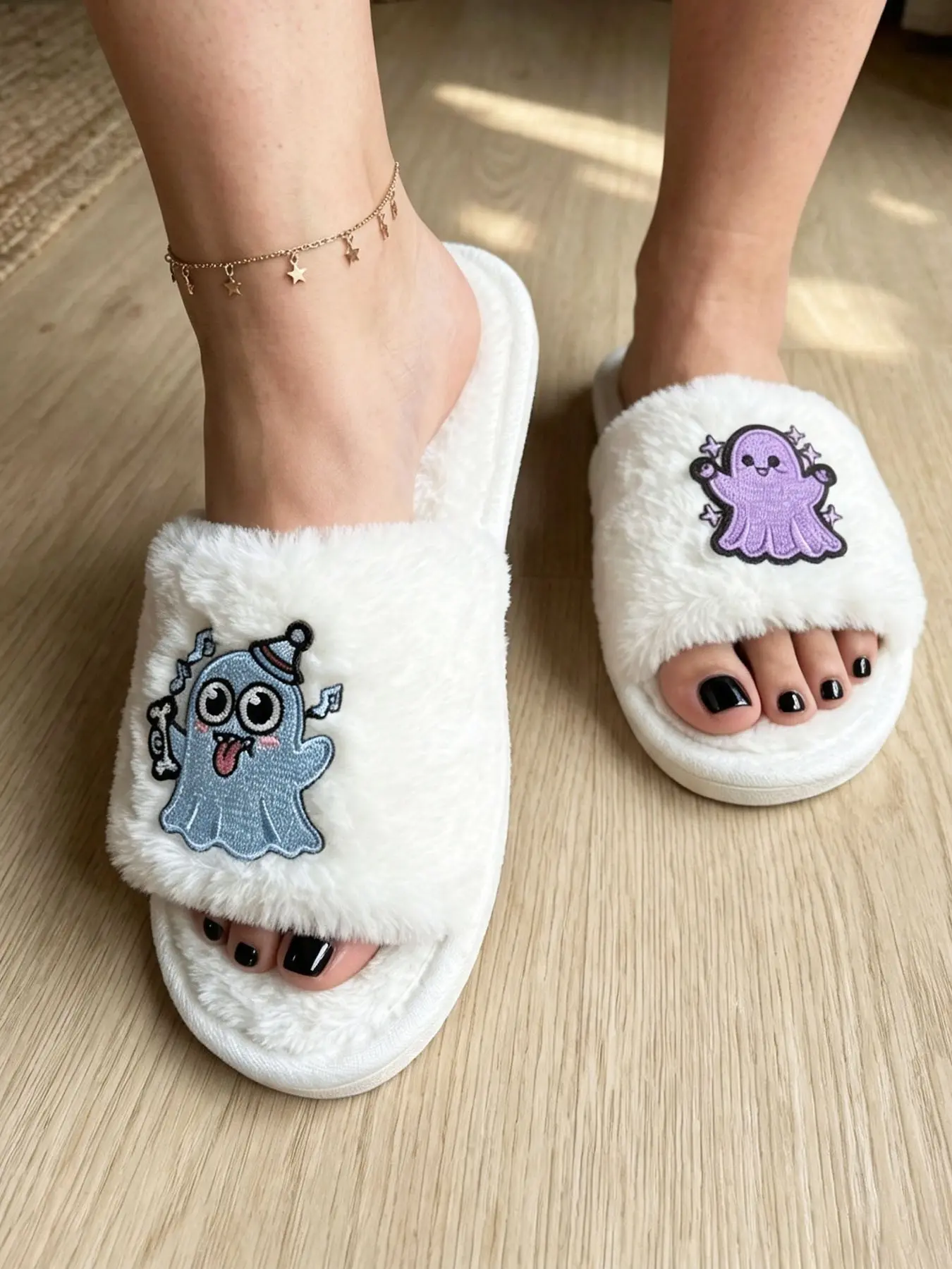 Women's Halloween Ghost Slippers, Cartoon Plush Slipper, Winter Home Cozy Shoes, Party Costume Footwear, Gift Idea, Open-Toe Bedroom Slippers