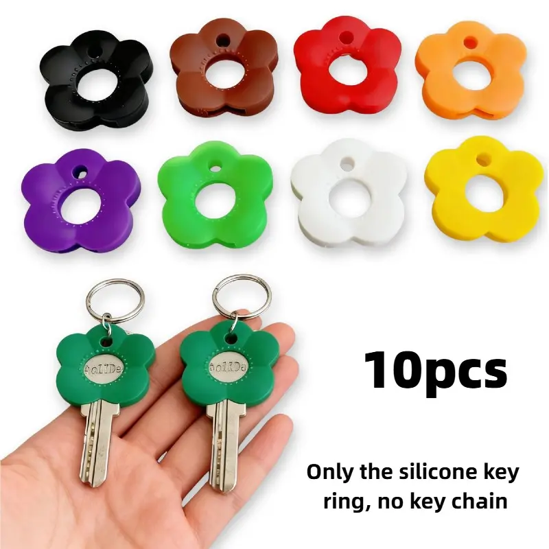 Gift for Her/Him 10pcs Random Color Multicolor Flower Key Covers Set with Labeled Keycaps - Durable Color-Coded Key Protectors for Home/Office Keys, Easy Install Keychain Organizers, Trendy Cute Keychain, Keychain Accessories, Keychain Decor