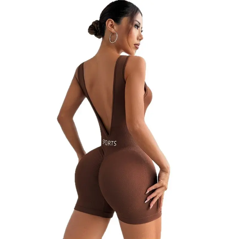 Women's Halter Deep V-Waist Tight Short Yoga Onesie, Slim-Fit Shapewear Sportswear for Fitness