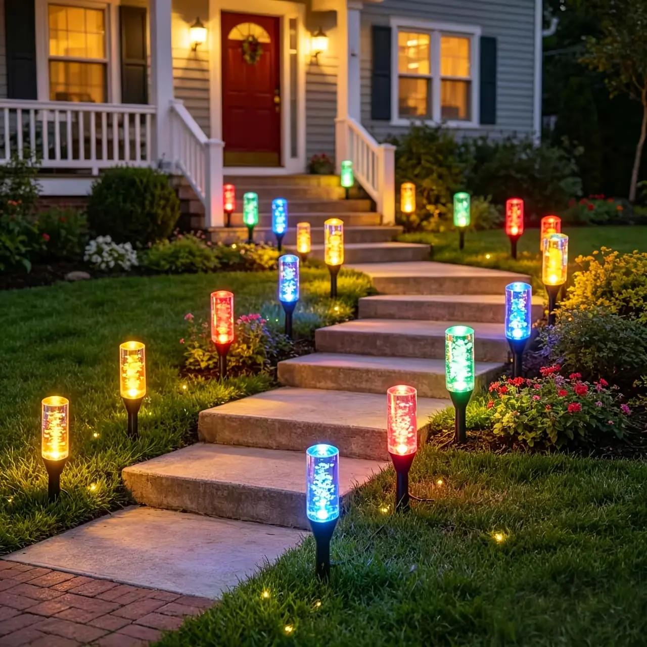 20-LED Solar Pathway Lights, Acrylic Icicle Design, IP54 Rated, In-ground Outdoor Garden Lights.Ideal for illuminating small garden paths, walkways, lawns, campsites, porches, parties and weddings; 1500 lumens light output.