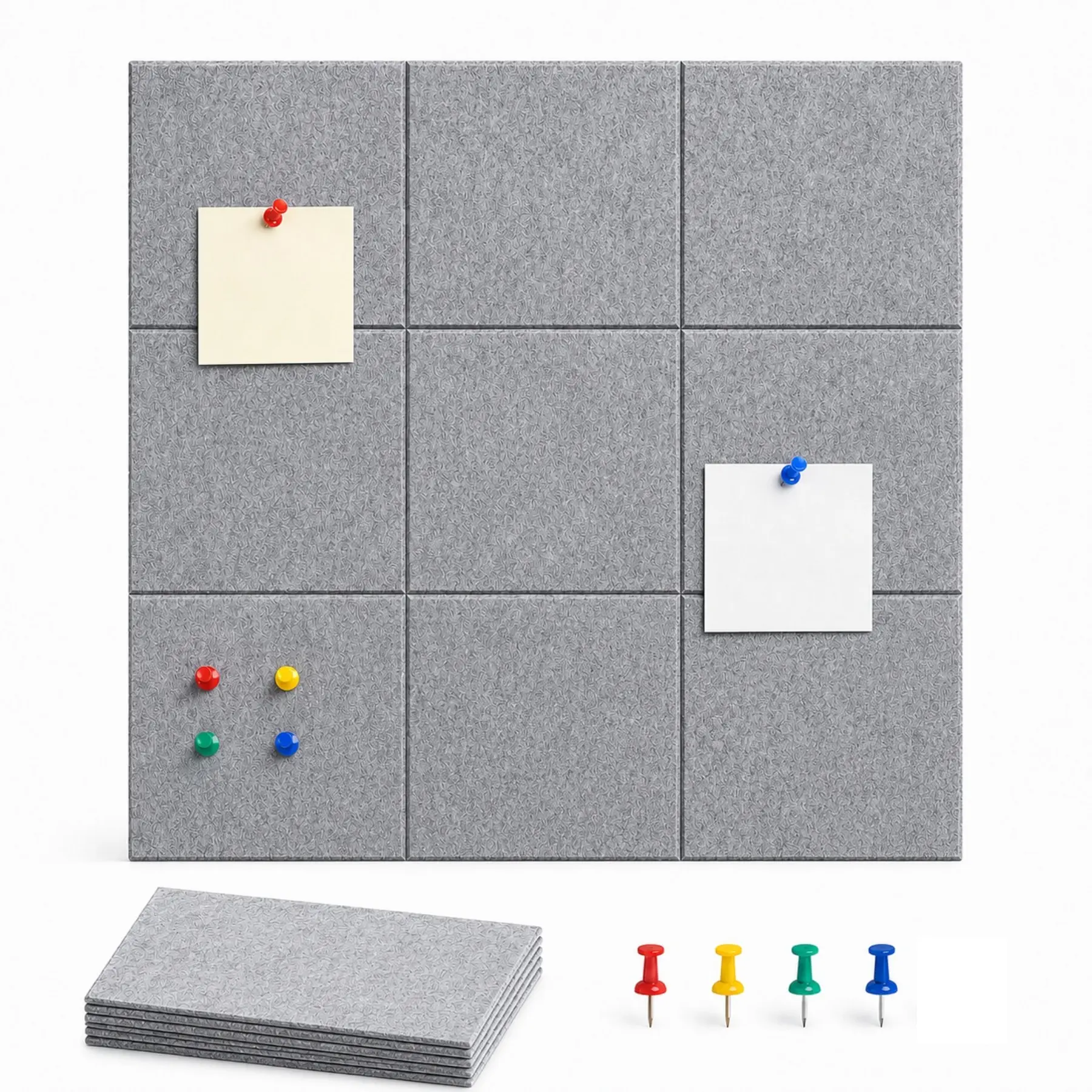Gray Felt Wall Pin Board Tiles – Self-Adhesive Memo Display Panels for Notes, Photos, Reminders, Office Desk Area, Study Room & Home Workspace, 30 x 30 cm