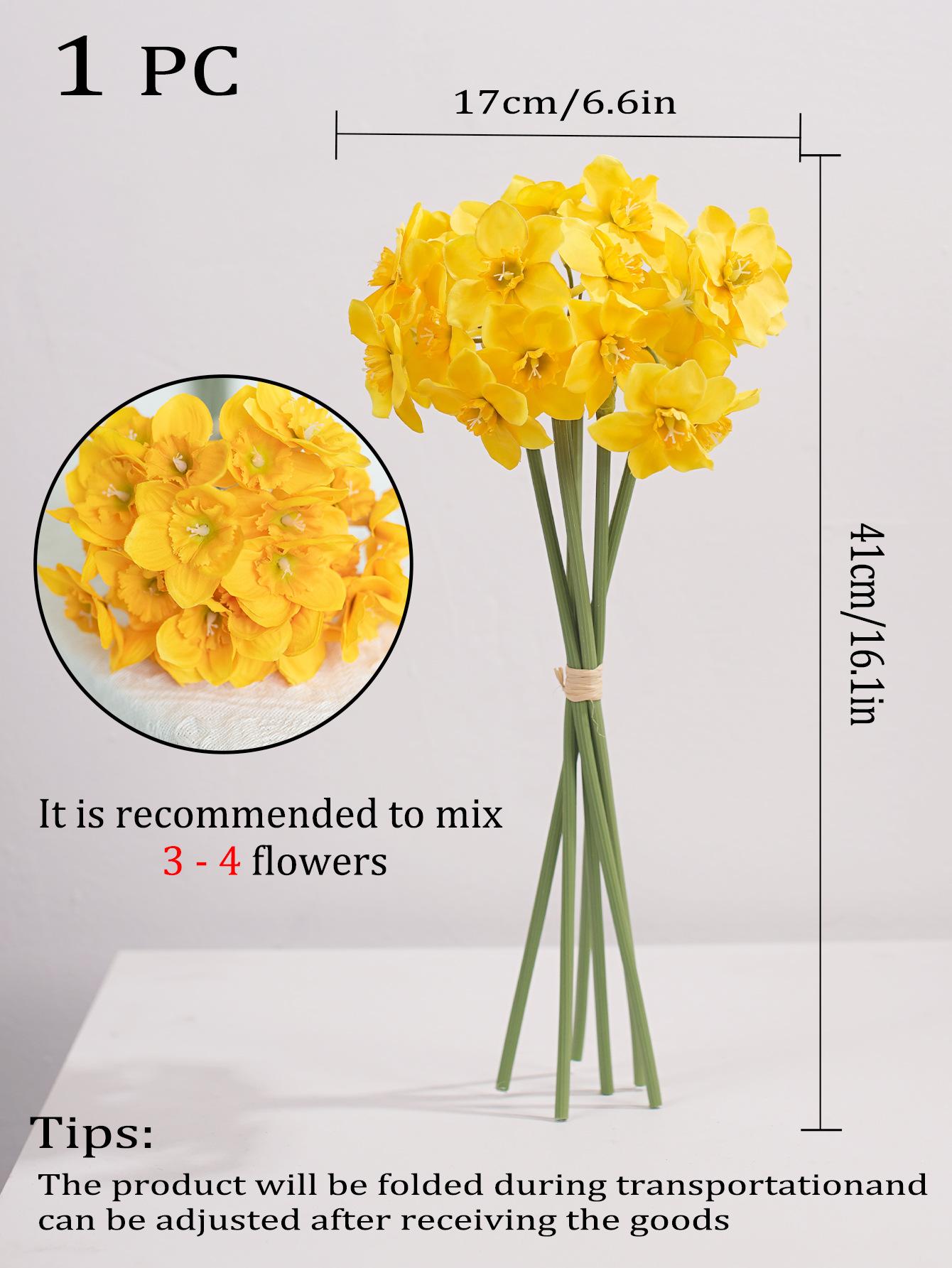 Daffodil Bouquet Silk Flower Plastic Living Room Table Decoration Artificial Fake Flower Potted Plant Home Decoration