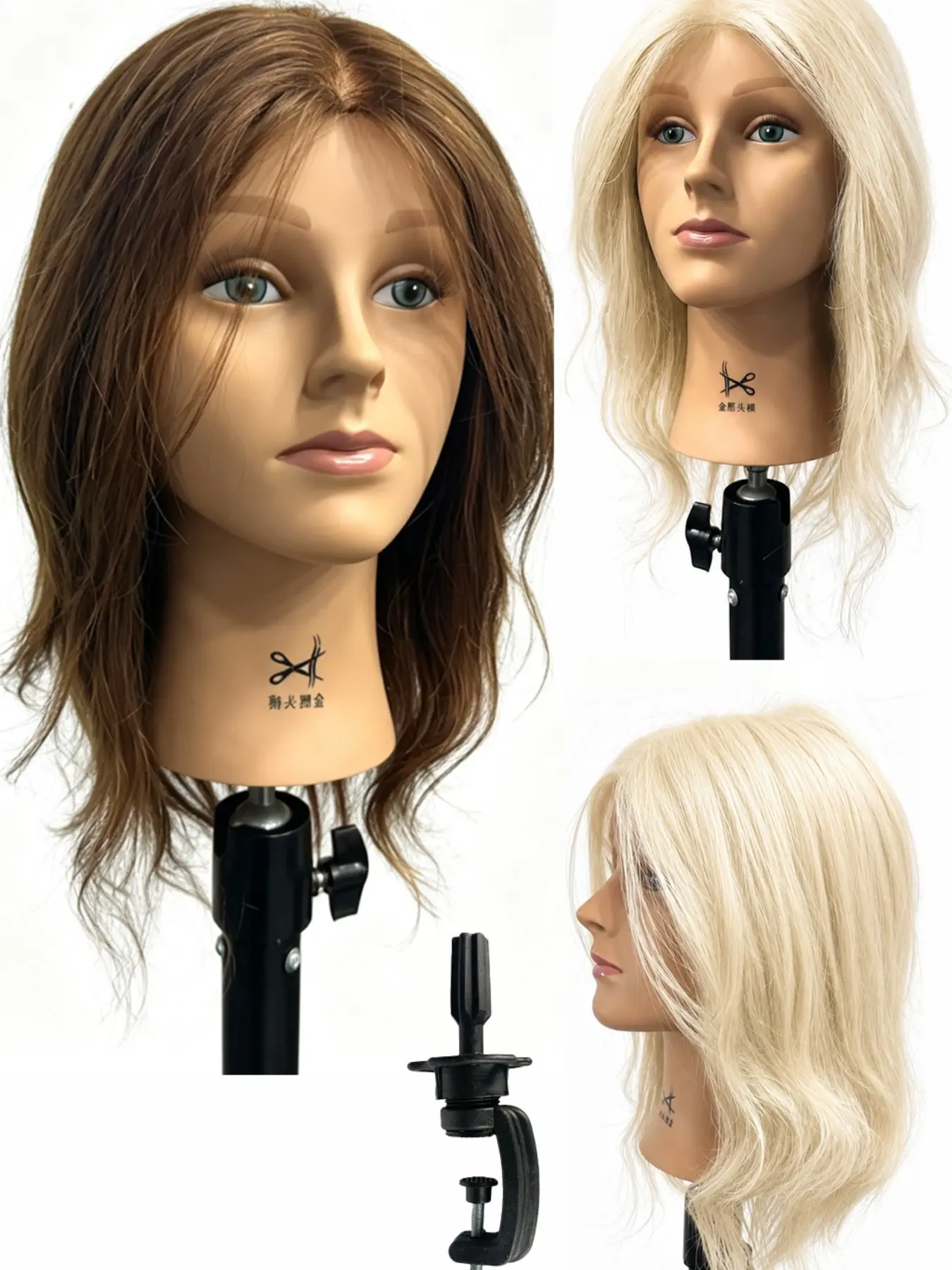 and 613 Color Women's Hairdressing Mannequin Head, 17 Inch, 43cm Circumference, Realistic Hair Styling Practice Dummy Head, Hairdressing Tools