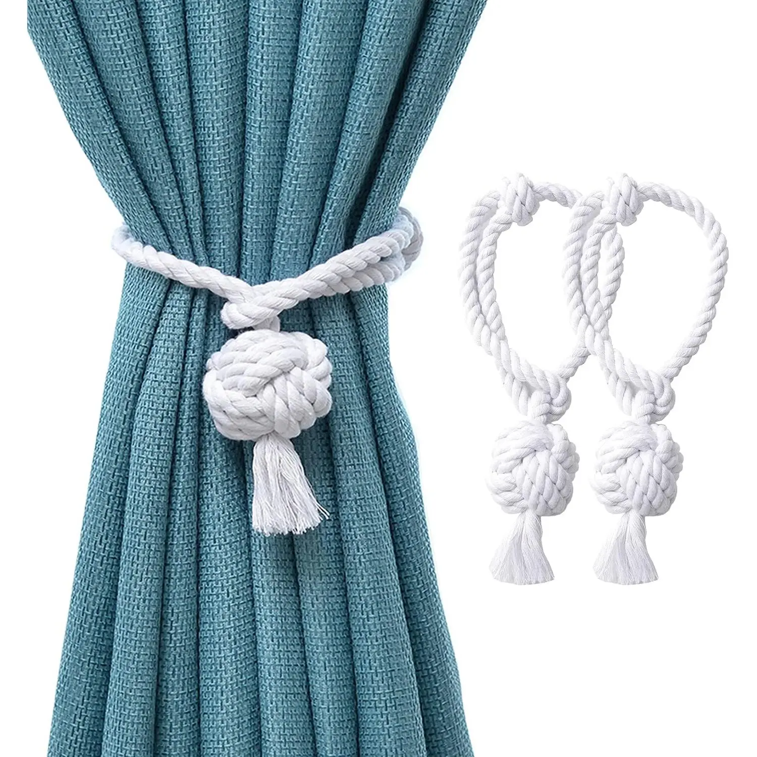 2 Pack White Curtain Tiebacks Outdoor Decorative Rope Drapes Holdbacks Tie  Drapery Holders for Sheer Curtains