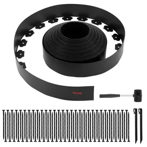 VEVOR Landscape Edging, 66 ftx 4 in Plastic Garden Border Edging with 60 Spikes 2 Ground Stakes, No Dig, Flexible Lawn Edgings Roll, UV-Resistant Mini Fence Borders for Flower Beds Yard Paver