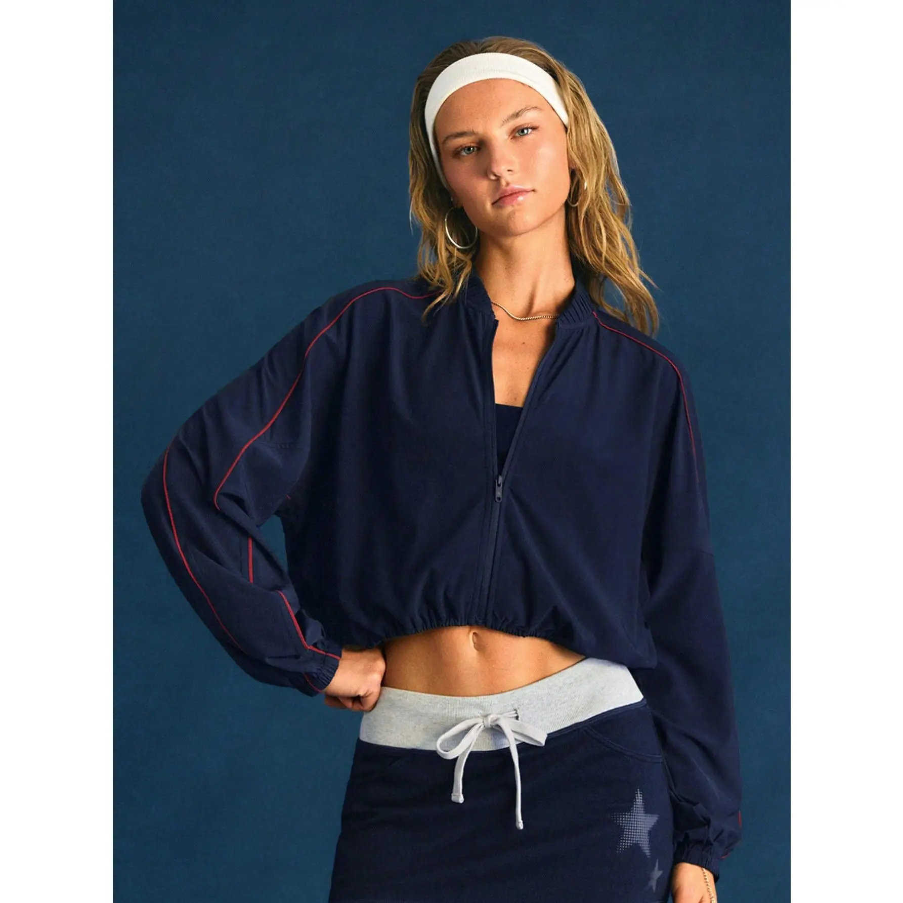 GLOWMODE VitalSwift Varsity Muse Lightweight Quick-Dry Vintage Contrast Piping Cropped Full-Zip Jacket With Odor Control Daily Casual Wear