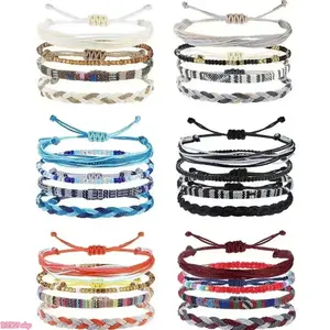 2026Boho Surfer Adjustable Anklet Set, Unisex Trendy Fashionable Accessories, Colorful Waterproof Braided Rope Anklets, 4-24 PCS Sets for All Seasons Outdoor Sports Use