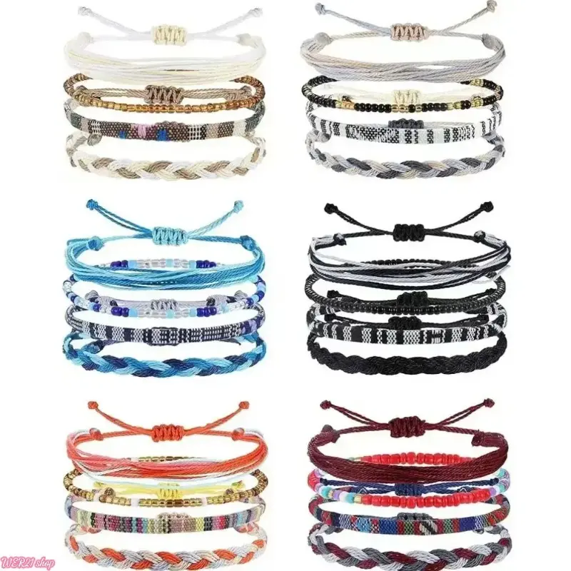 2026Boho Surfer Adjustable Anklet Set, Unisex Trendy Fashionable Accessories, Colorful Waterproof Braided Rope Anklets, 4-24 PCS Sets for All Seasons Outdoor Sports Use