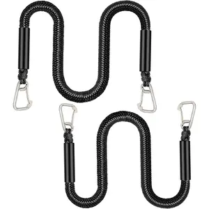 4FT Elastic Dock Ropes 2 Pack with Stainless Clip & Foam Floats Stretch Mooring Lines for Boat Jet Ski Pontoon Kayak PWC Black