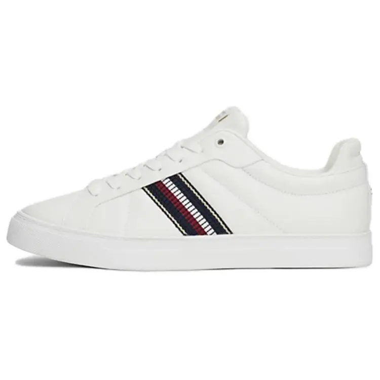Tommy Hilfiger Women's Leather Low-Top Casual Footwear - White Trainer, Official House White Trending Shoes (Maison Mihara)