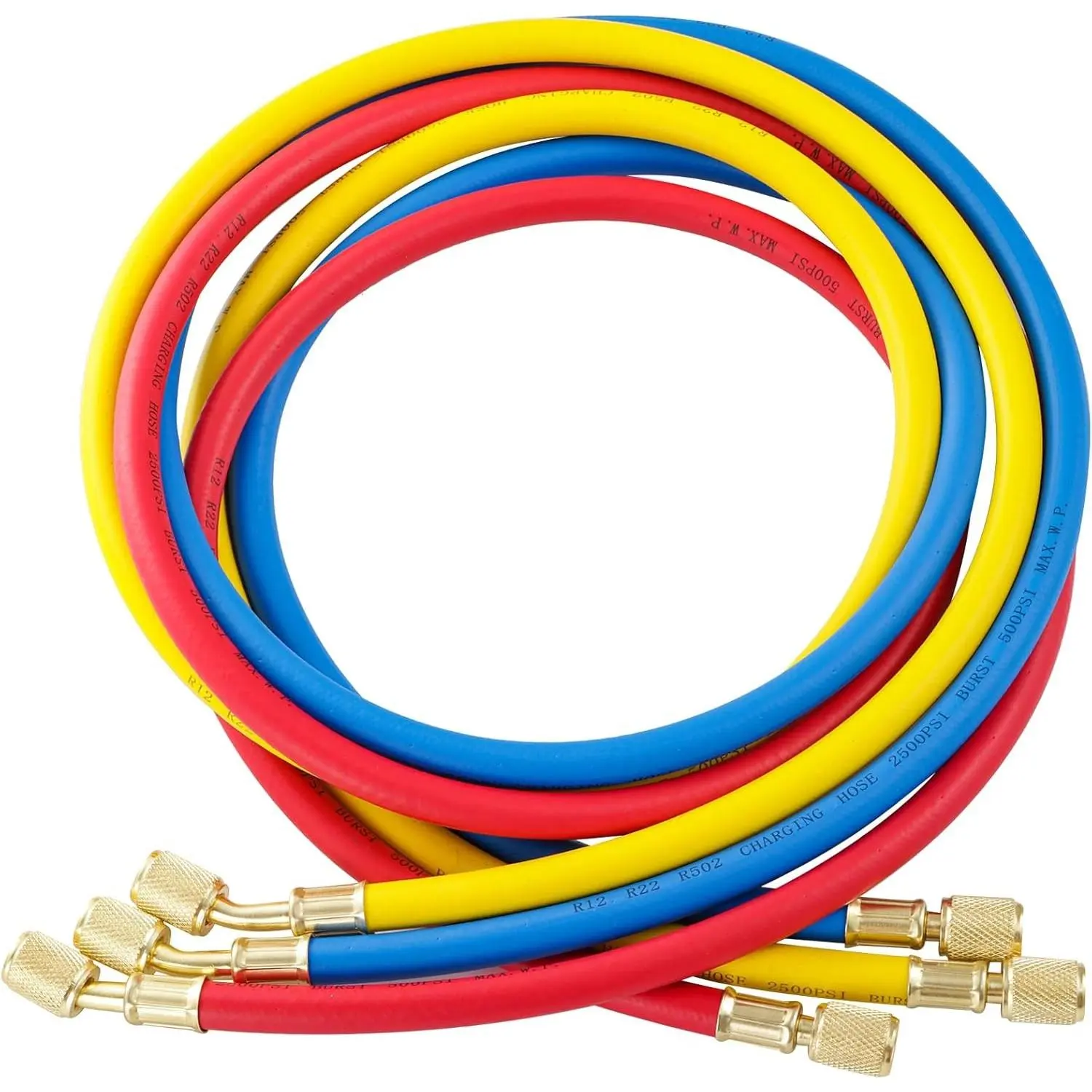 AC Manifold Gauge Hose Kit - 3 Pieces 5FT 1/4 SAE Refrigerant Charging Hoses for R404A R12 R502 A/C Charging, AC Repair Tool for Automotive HVAC Maintenance