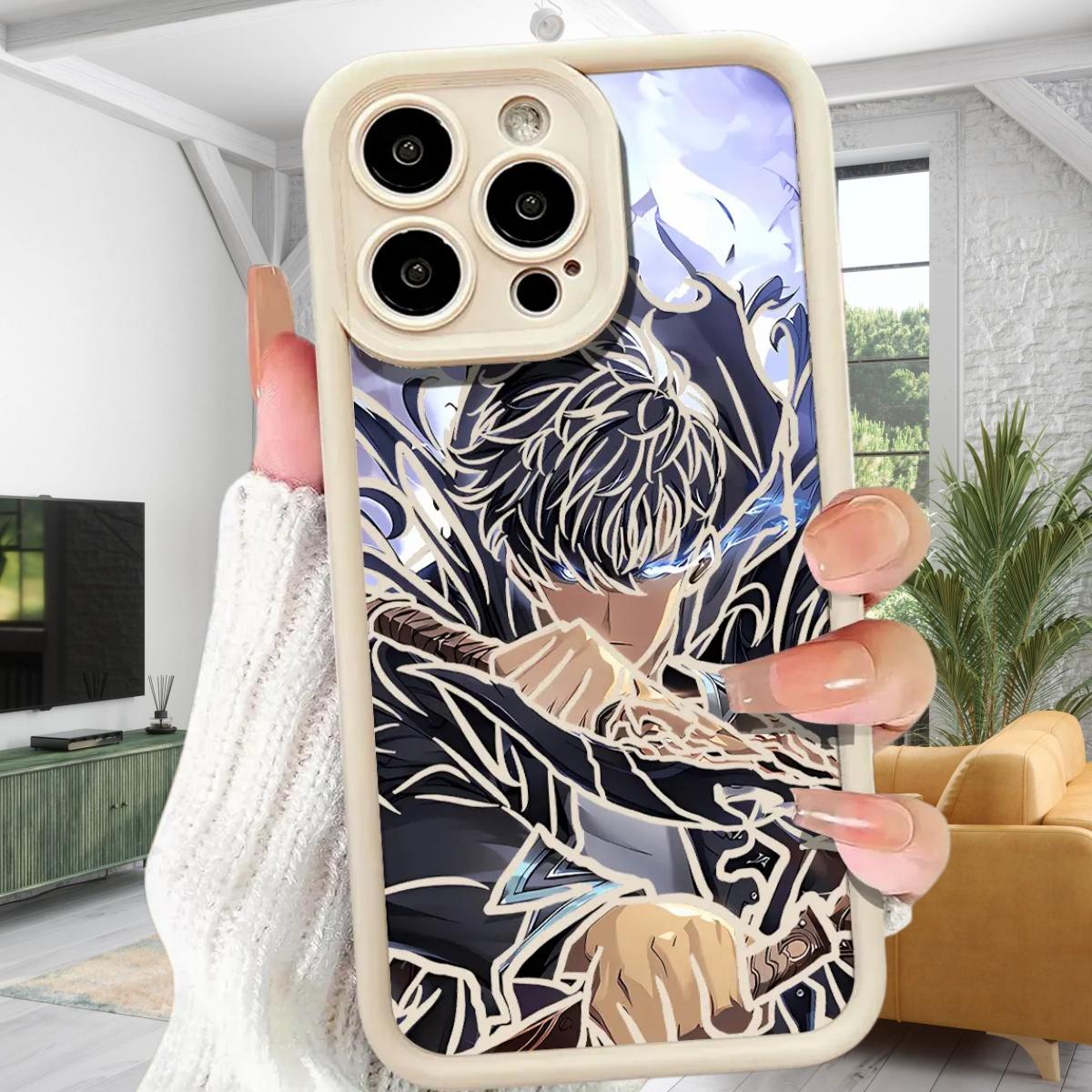 S-Sung J-Jin-Woo Solo Leveling Anime Phone Case For iPhone 17 16 15 14 13 12 11 Pro Max Plus Air, Black TPU Cover, High Quality Shockproof Durable Stylish Cool Design, Perfect Holiday Best Gifts