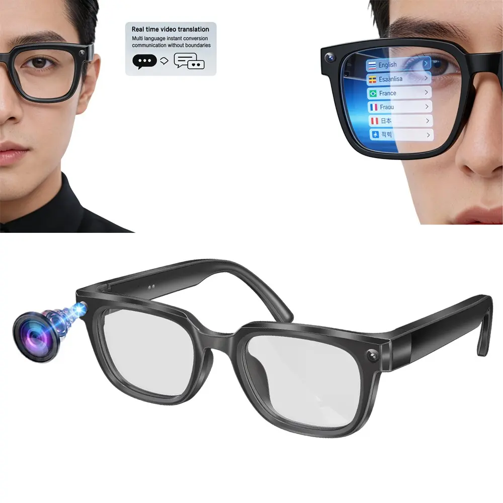 Smart Glasses with 8mp Camera, Hands-free Photo Video Shooting, 110 Degree Wide Angle Lens, 4GB Memory, 290Mah Battery,3D Stereo Sound, Music Playback,Bluetooth Call, AI Video & Dialogue Translation