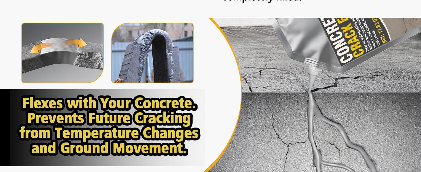 500g Concrete Crack Filler, High Elasticity Liquid Cement Crack Filler, Self-Leveling Waterproof Repair Sealant for Driveway, Walkway,, Hole -Quick Drying, Fix (Concrete Crack Filler)