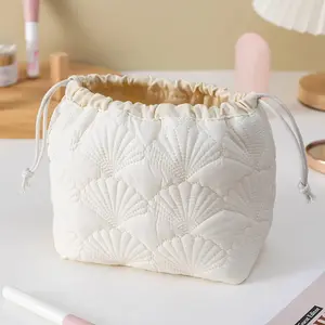 Drawstring Cosmetic Bag With Embossed Print, Large Capacity Drawstring Cosmetic Bag, Multifunctional Storage Bag, Coin Purse, Square Cosmetic Bag, Christmas Gift, Skin Care Bag, Makeup Organizer Pouch, Travel Cosmetic Bag, Travel Accessory, Cosmetics Bag