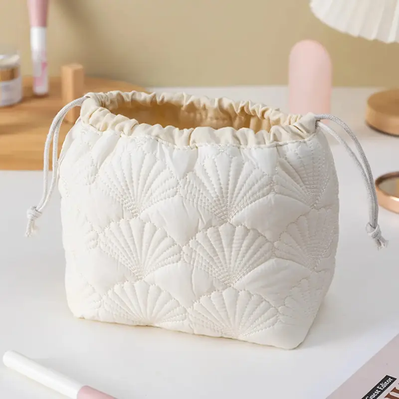 Drawstring Cosmetic Bag With Embossed Print, Large Capacity Drawstring Cosmetic Bag, Multifunctional Storage Bag, Coin Purse, Square Cosmetic Bag, Christmas Gift, Skin Care Bag, Makeup Organizer Pouch, Travel Cosmetic Bag, Travel Accessory, Cosmetics Bag