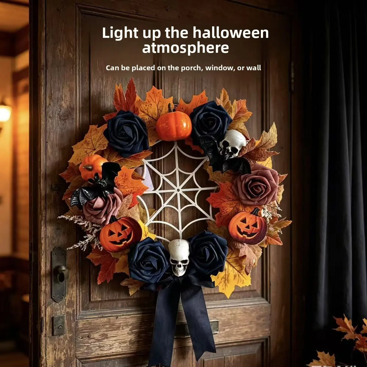 Wreath Halloween Wreath Simulation Skeleton Christmas Party Decoration Door Hanging Purple Wreath Lighted Wreaths for Outdoors